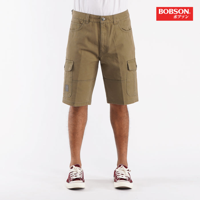 Bobson Japanese Men's Basic 6 Pocket Non-Denim Cargo short for Men Mid Waist Trendy Fashion High Quality Apparel Comfortable Casual short for Men 125076 (Fatigue)