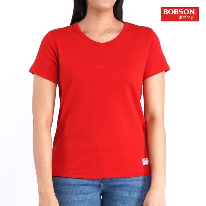 Bobson Japanese Ladies Basic Round Neck Shirt for Women Trendy Fashion High Quality Apparel Comfortable Casual Tees for Women Relaxed Fit 121757 (Barbados Cherry)