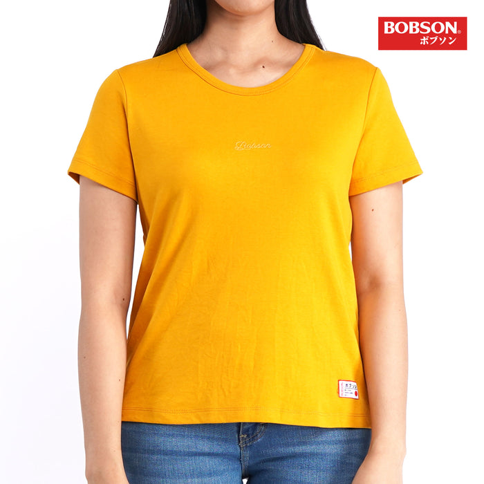 Bobson Japanese Ladies Basic Round Neck Shirt for Women Trendy Fashion High Quality Apparel Comfortable Casual Tees for Women Relaxed Fit 121757 (Yellow Gold)