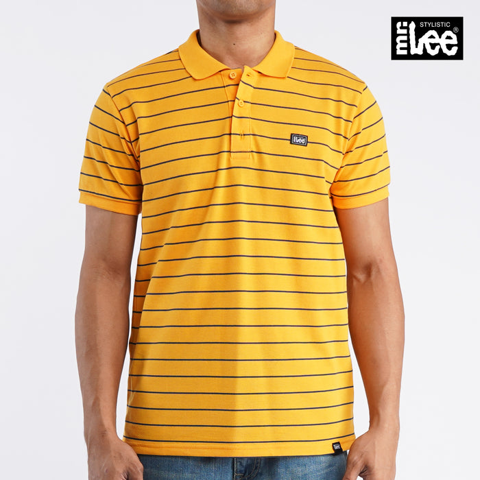 Stylistic Mr. Lee Men's Basic Striped Polo shirt for Men Trendy Fashion High Quality Apparel Comfortable Casual Collared shirt for Men Semi body Fit 115287 (Gold)