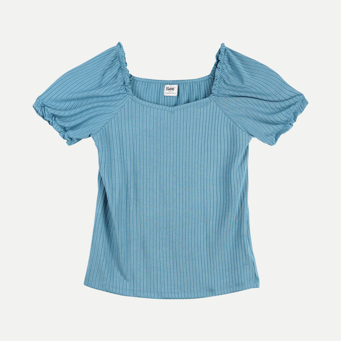 Stylistic Mr. Lee Ladies Basic Tees Puff Garterized Sleeves Trendy Fashion High Quality Apparel Comfortable Casual Top for Women Regular Fit 143055-U (Blue)