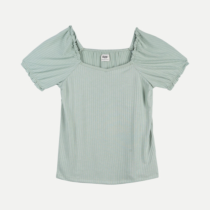 Stylistic Mr. Lee Ladies Basic Tees Puff Garterized Sleeves Trendy Fashion High Quality Apparel Comfortable Casual Top for Women Regular Fit 143055-U (Green)
