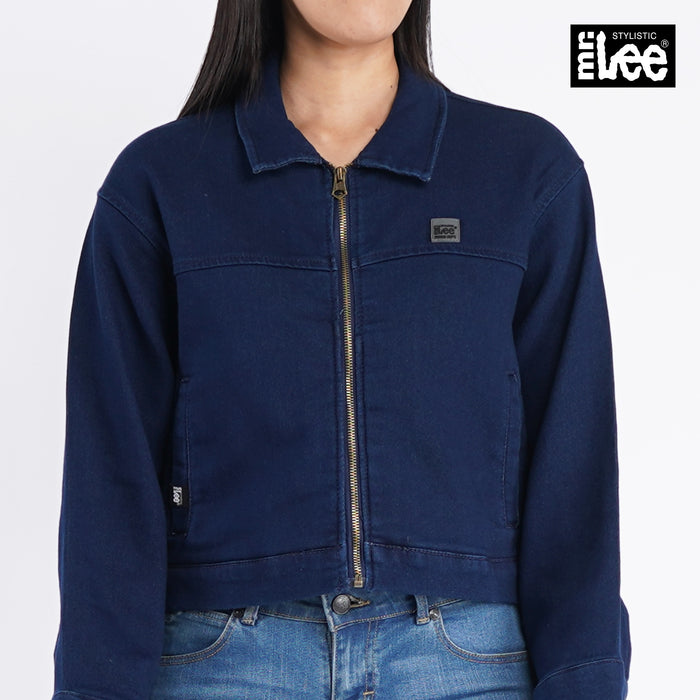Stylistic Mr. Lee Ladies Basic Soft Denim Jacket for Women with Collar Trendy Fashion High Quality Apparel Comfortable Casual Jacket for Women Boxy Fit 113324 (Dark Blue)