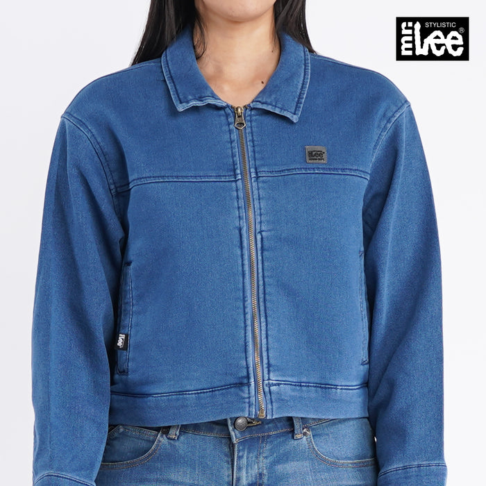 Stylistic Mr. Lee Ladies Basic Soft Denim Jacket for Women with Collar Trendy Fashion High Quality Apparel Comfortable Casual Jacket for Women Boxy Fit 113324 (Light Denim)