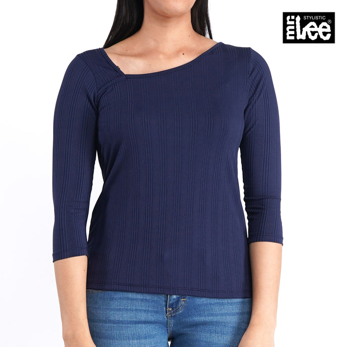 Stylistic Mr. Lee Ladies Basic Tees 3/4 Sleeve Trendy Fashion High Quality Apparel Comfortable Casual Top for Women Regular Fit 147314-U (Navy)