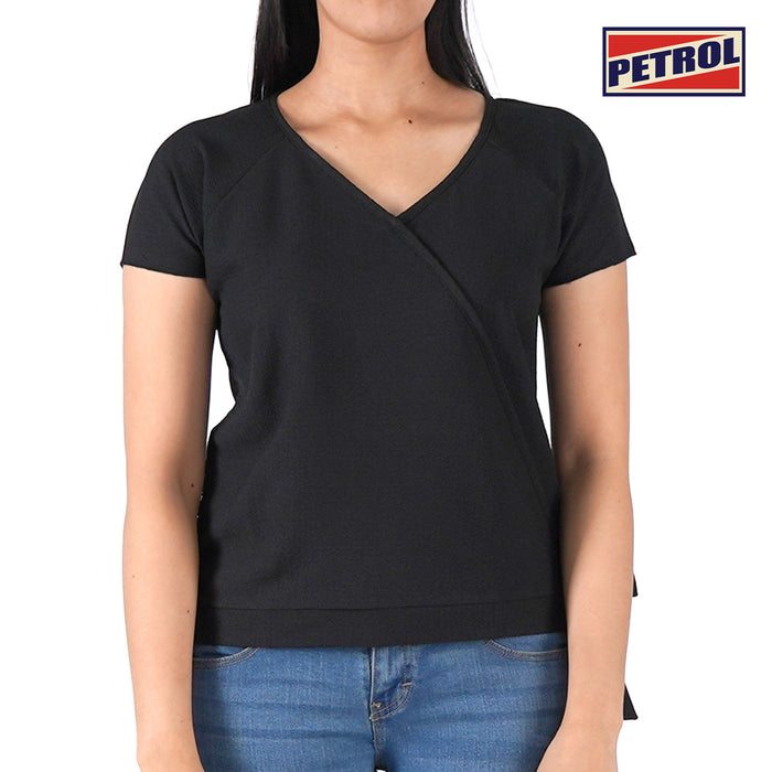 Petrol Basic Woven for Ladies Slim Fitting Shirt Trendy fashion Casual Top T-shirt for Ladies 133997 (Black)