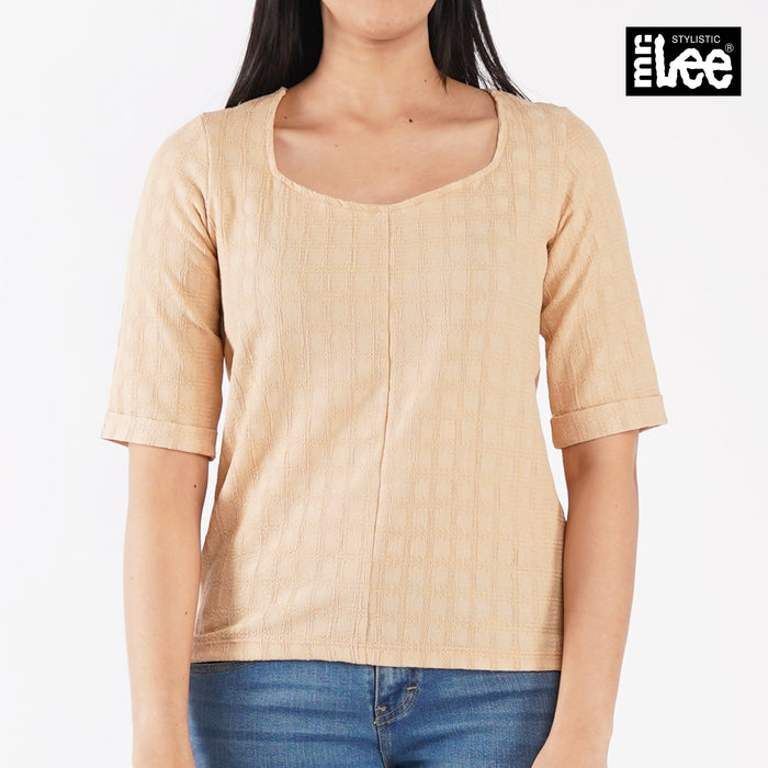 Stylistic Mr. Lee Ladies Basic Woven Trendy Fashion High Quality Apparel Comfortable Casual Top for Women Regular Fit 141633 (Beige)