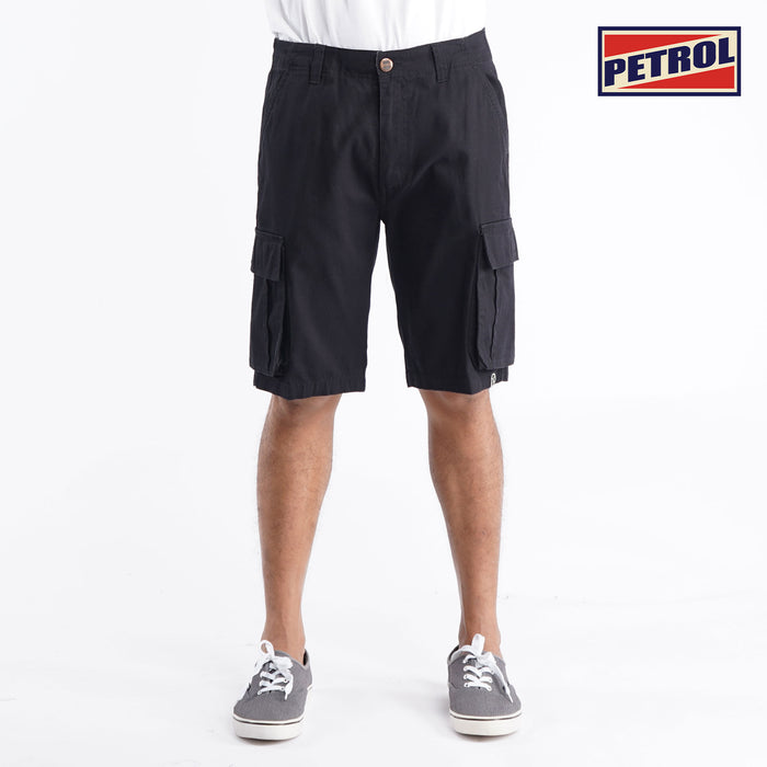 Petrol Basic Non-Denim Cargo Short for Men Regular Fitting Garment Wash Fabric Casual Short Cargo Short for Men 126774 (Black)