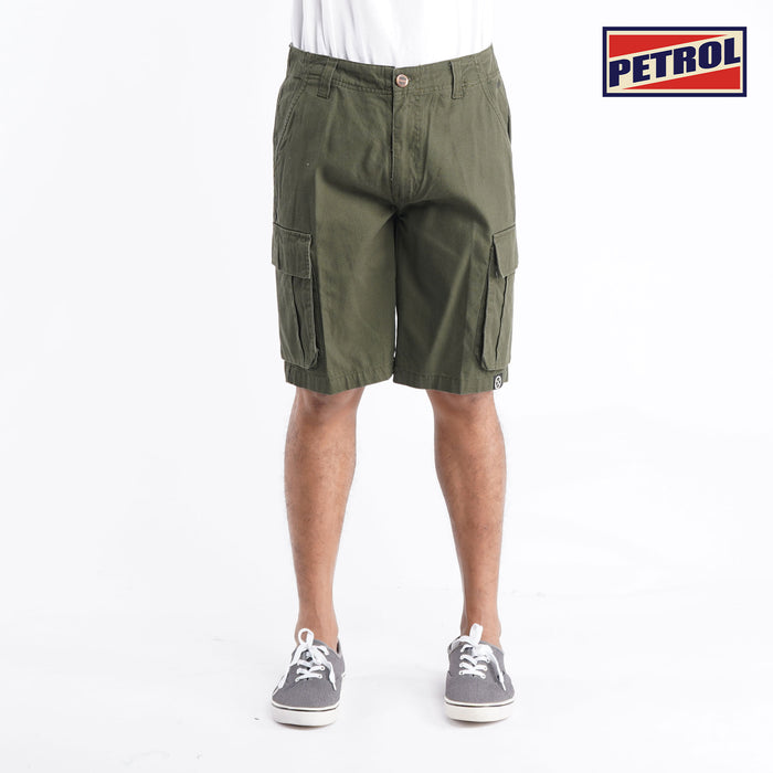 Petrol Basic Non-Denim Cargo Short for Men Regular Fitting Garment Wash Fabric Casual Short Cargo Short for Men 126785 (Fatigue)