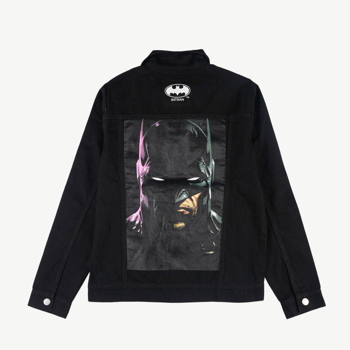 Stylistic Mr. Lee Men's X Justice League Batman Black Denim Jacket with Back Print Trendy Fashion High Quality Apparel Comfortable Casual Jacket for Men Regular Fit 136516 (Black)
