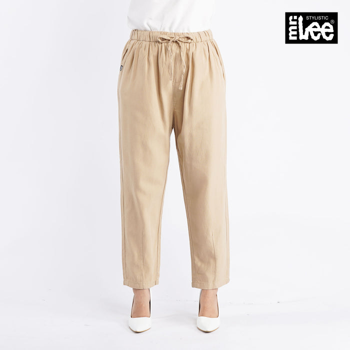 Stylistic Mr. Lee Ladies Basic Non-Denim Drawstring Trouser Pants for Women Trendy Fashion High Quality Apparel Comfortable Casual Pants for Women 138910-U (Khaki)