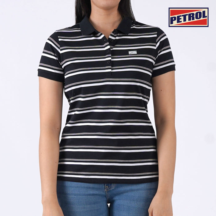Petrol Basic Collared Shirt for Ladies Regular Fitting Trendy fashion Casual Top Polo shirt for Ladies 118714 (Black)