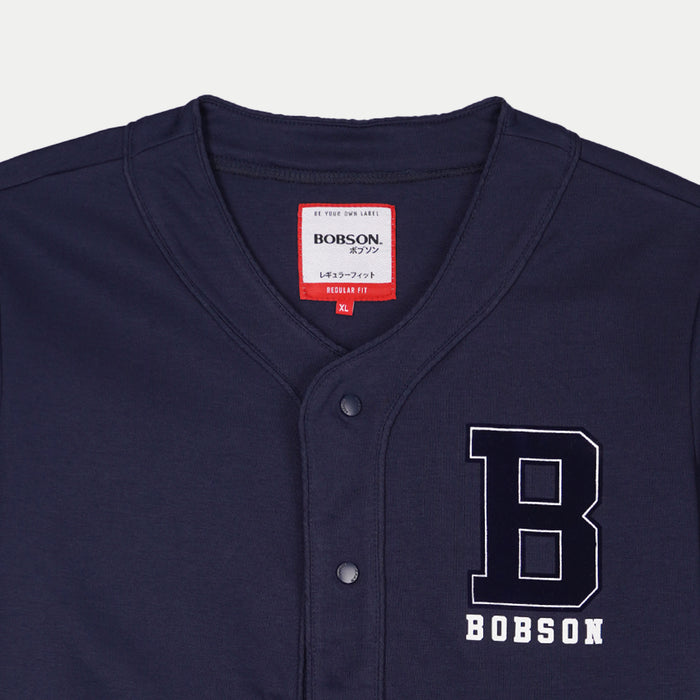 Bobson Japanese Men's Basic Varsity Button Down Shirt for Men with Back Print Trendy Fashion High Quality Apparel Comfortable Casual Tees for Men Regular Fit 111322 (Navy)