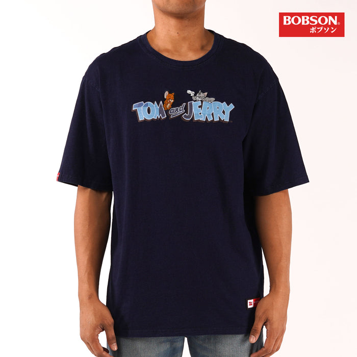 Bobson Japanese X Tom and Jerry Men's Basic Oversized Indigo T Shirt Trendy Fashion High Quality Apparel Comfortable Casual Top for Men Oversized 133514 (Dark Wash)