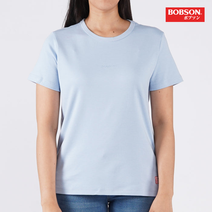 Bobson Japanese Ladies Basic Plain Round Neck Tees for Women Trendy Fashion High Quality Apparel Comfortable Casual Top for Women Relaxed Fit 121774 (Chambray Blue)