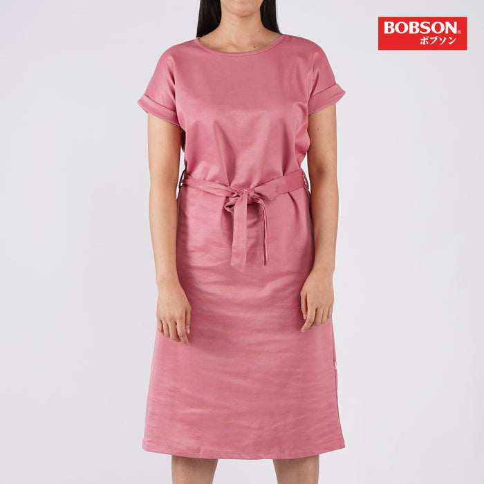 Bobson Japanese Ladies Basic Dress for Women Trendy Fashion High Quality Apparel Comfortable Casual Dress for Women Relaxed Fit 128871 (Old Rose)