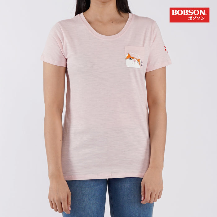 Bobson Japanese Ladies Basic Round Neck T shirt for Women with chest pocket Trendy Fashion High Quality Apparel Comfortable Casual Tees for Women Regular Fit 123454 (Potpourri)
