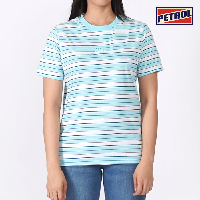 Petrol Basic Tees for Ladies Relaxed Fitting Shirt Stripe Jersey Fabric Trendy fashion Casual Top Powder T-shirt for Ladies 117676 (Powder)