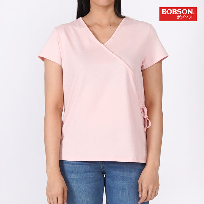 Bobson Japanese Ladies Basic Plain V-Neck Tees for Women Trendy Fashion High Quality Apparel Comfortable Casual Top for Women Relaxed Fit 138082 (Potpourri)