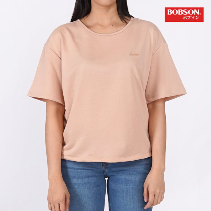 Bobson Japanese Ladies Basic Round Neck T shirt For Women Trendy Fashion High Quality Apparel Comfortable Casual Tees for Women Oversized Shirt 146178-U (Beige)