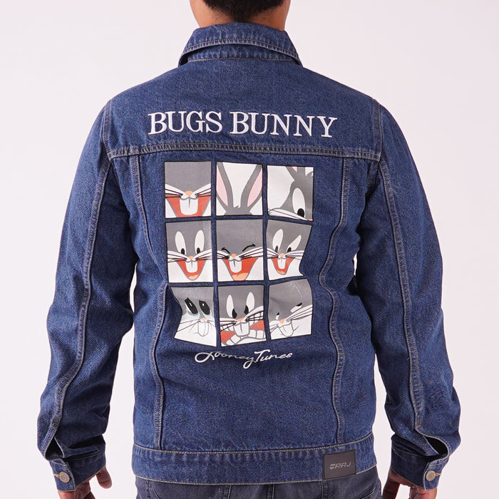 RRJ X Looney Tunes Men's Bugs Bunny Graphic Basic Denim Jacket Regular Fitting Trendy Fashion High Quality Apparel Comfortable Casual Jacket for Men 136156 (Medium Shade)