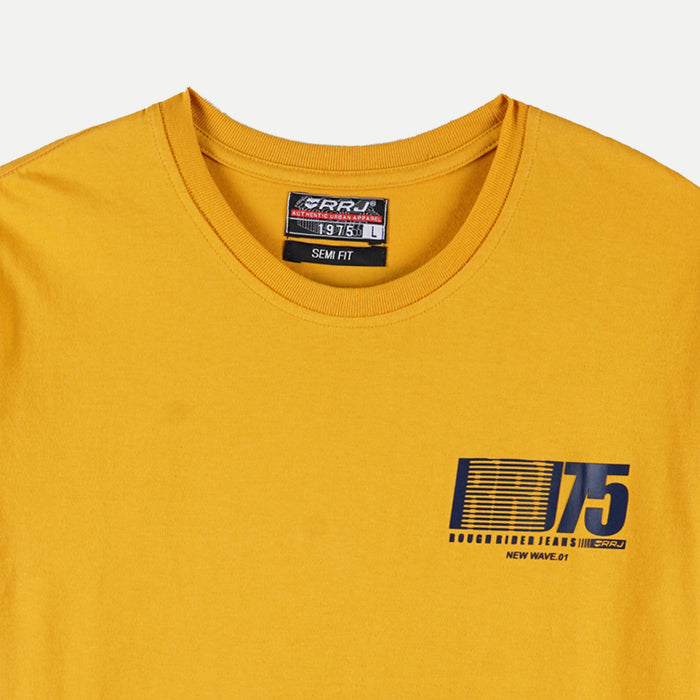 RRJ Basic Tees for Men Semi Body Fitting Shirt CVC Jersey Fabric Round Neck Trendy fashion Casual Top Yellow T-shirt for Men 126358-U (Yellow)
