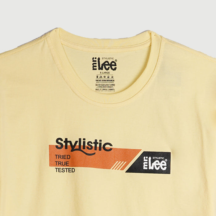 Stylistic Mr. Lee Men's Basic Round Neck T shirt for Men Trendy Fashion High Quality Apparel Comfortable Casual Tees for Men Semi body Fit 139143-U (Light Yellow)
