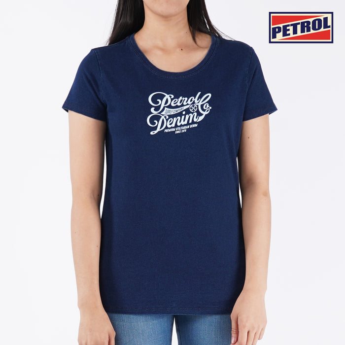 Petrol Basic Tees Ladies Regular Fitting Shirt Indigo Fabric Trendy fashion Casual Top Raw Wash T-shirt for Ladies 129305 (Raw Wash)