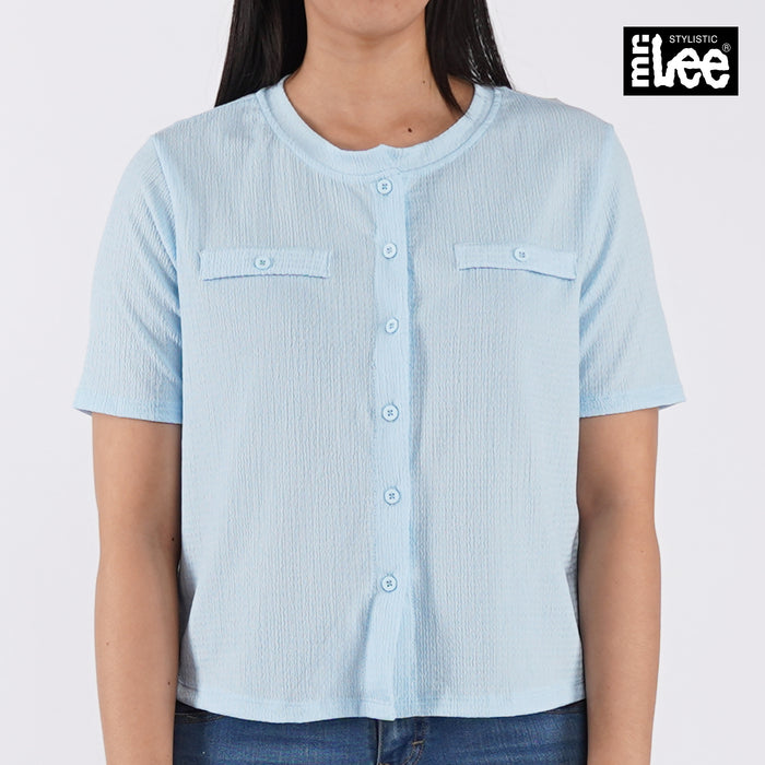 Stylistic Mr. Lee Ladies Basic Button Down Top for Women Trendy Fashion High Quality Apparel Comfortable Casual Tees for Women Relaxed Fit 138850 (Blue)