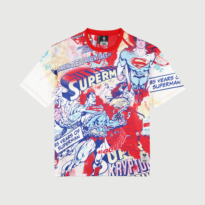 Stylistic Mr. Lee X  Justice League Superman All Over Print Oversized Tee for Men Trendy Fashion High Quality Apparel Comfortable Casual Top for Men 131734 (Red)