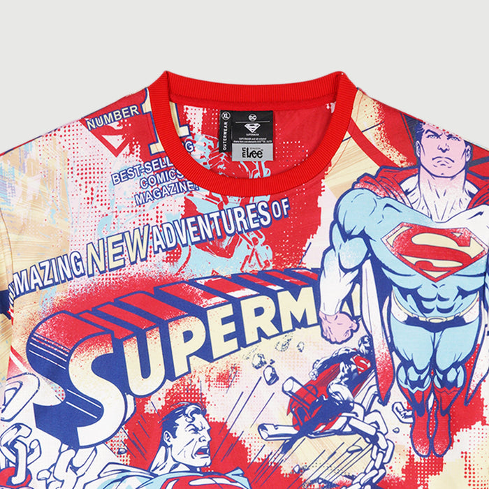 Stylistic Mr. Lee X  Justice League Superman All Over Print Oversized Tee for Men Trendy Fashion High Quality Apparel Comfortable Casual Top for Men 131734 (Red)