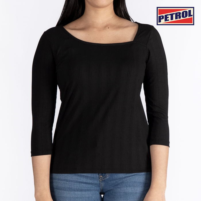 Petrol Basic Tees for Ladies Regular Fitting Shirt Trendy fashion Casual Top Black T-shirt for Ladies 131415-U (Black)