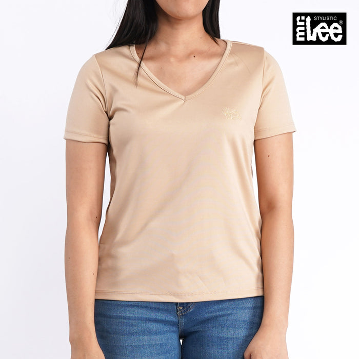 Stylistic Mr. Lee Ladies Basic V Neck T shirt for Women Trendy Fashion High Quality Apparel Comfortable Casual Tees for Women Boxy Fit 145029-U (Beige)