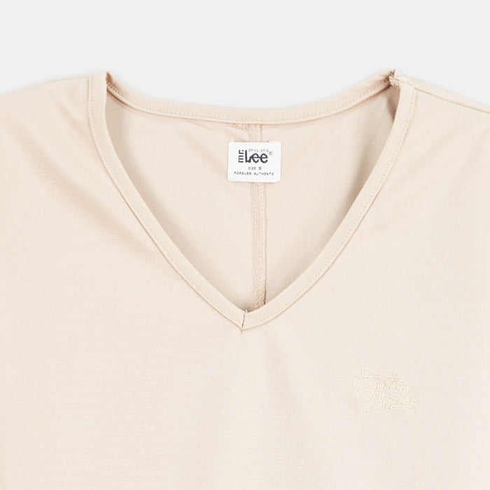 Stylistic Mr. Lee Ladies Basic V Neck T shirt for Women Trendy Fashion High Quality Apparel Comfortable Casual Tees for Women Boxy Fit 145029-U (Beige)