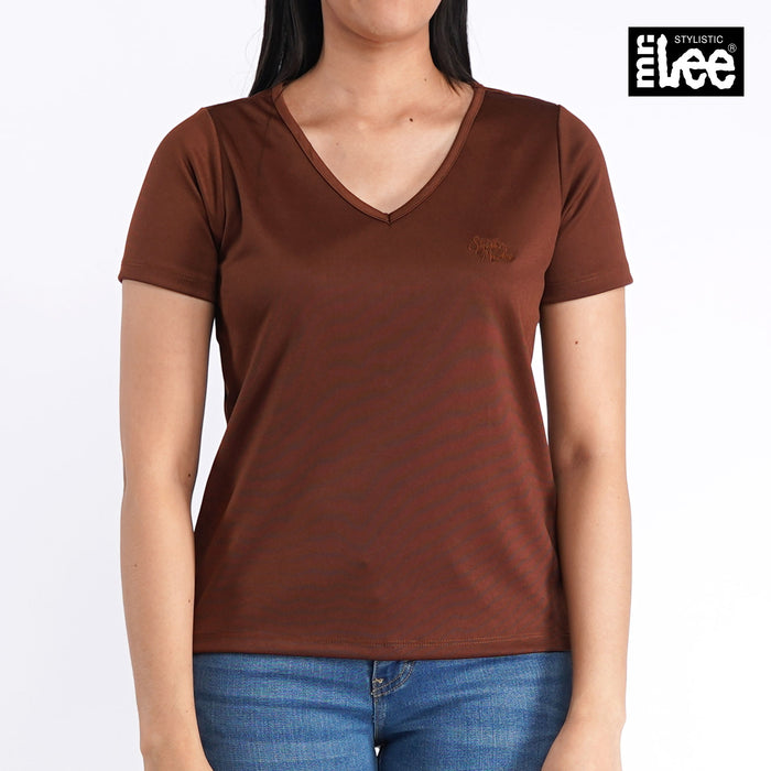 Stylistic Mr. Lee Ladies Basic V Neck T shirt for Women Trendy Fashion High Quality Apparel Comfortable Casual Tees for Women Boxy Fit 145029-U (Brown)