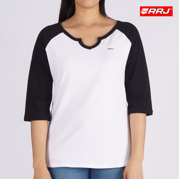 RRJ Basic Tees for Ladies Regular Fitting Ribbed Fabric Trendy fashion Casual Top White Tees for Ladies 128546 (White)