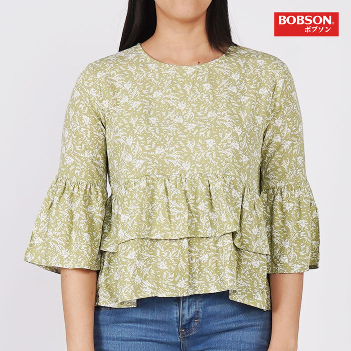 Bobson Ladies Basic Top for Women Trendy Fashion High Quality Apparel Comfortable Casual Blouse for Women Woven Regular Fit 133278 (Green)