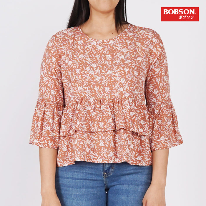 Bobson Ladies Basic Top for Women Trendy Fashion High Quality Apparel Comfortable Casual Blouse for Women Woven Regular Fit 133278 (Rust)