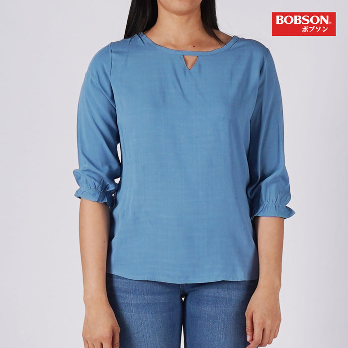 Bobson Japanese Ladies Basic Woven Top for Women Trendy Fashion High Quality Apparel Comfortable Casual Blouse for Women Regular Fit 130790-U (Light Blue)