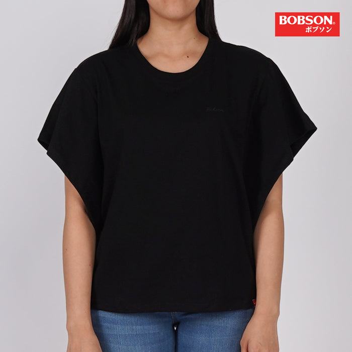 Bobson Japanese Ladies Basic Round Neck T shirt For Women Trendy Fashion High Quality Apparel Comfortable Casual Tees Relaxed Fit 142177 (Black)