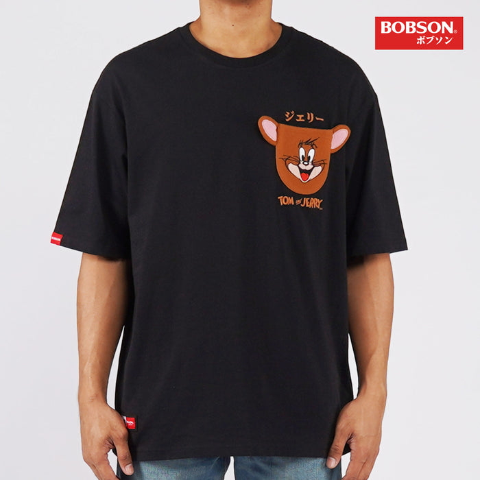 Bobson Japanese X Tom and Jerry Men's Basic Oversized Pocket T shirt Trendy Fashion High Quality Apparel Comfortable Casual Top for Men 137233 (Black)