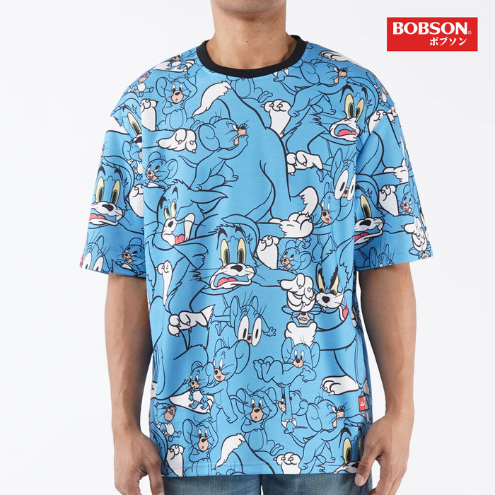 Bobson Japanese x Tom and Jerry Men's All over print Oversized T Shirt Trendy Fashion High Quality Apparel Comfortable Casual Top for Men Oversized 131872 (Light Blue)