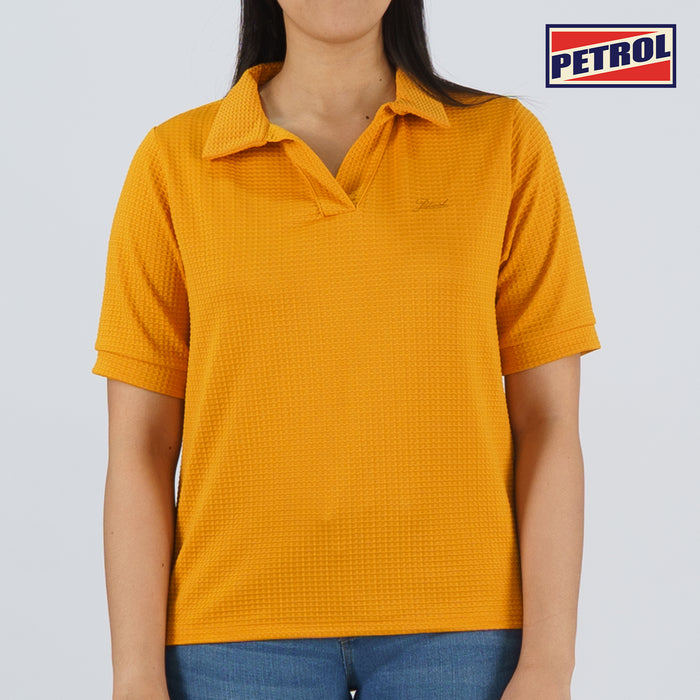 Petrol Basic Collared Shirt for Ladies Boxy Fitting Special Fabric Trendy fashion Casual Top Canary Polo shirt for Ladies 130550 (Canary)