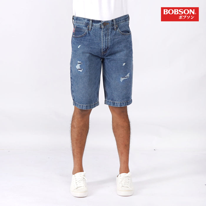 Bobson Japanese Men's Basic Denim Tapered Short Trendy Fashion High Quality Apparel Comfortable Casual short Mid Waist 151761 (Medium Shade)