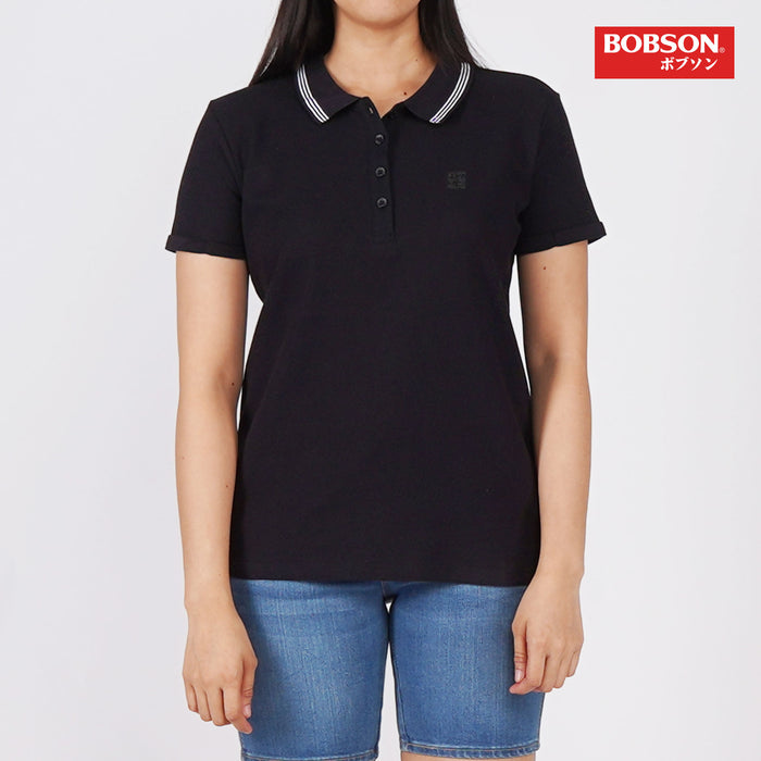 Bobson Ladies Basic Collared Shirt for Women Trendy Fashion High Quality Apparel Comfortable Casual Polo Shirt for Women Regular Fit 137470-U (Black)