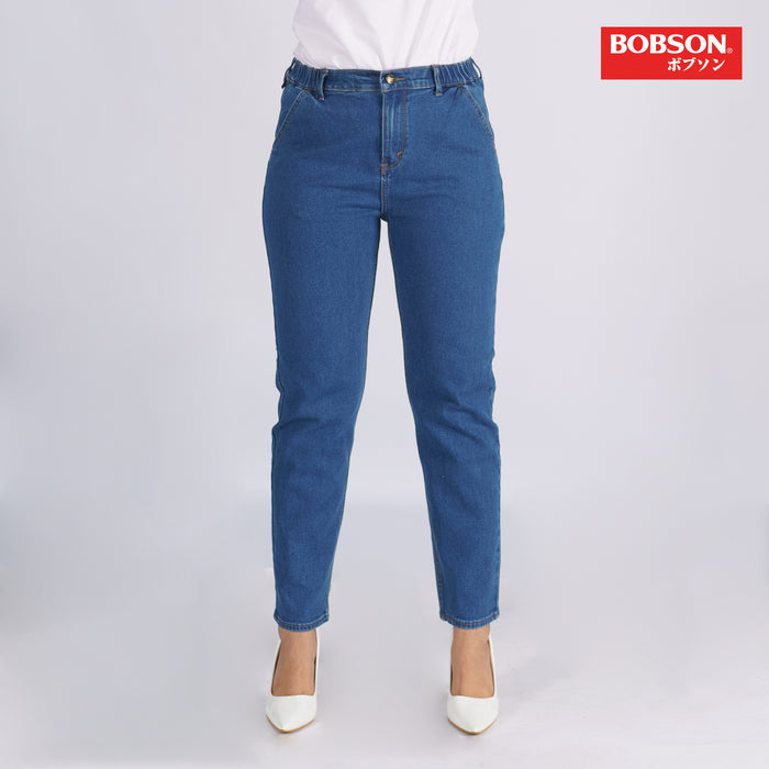 Bobson Japanese Ladies Basic Denim Garterized Mom Jeans for Women Trendy Fashion High Quality Apparel Comfortable Casual Pants for Women 147977 (Light Shade)