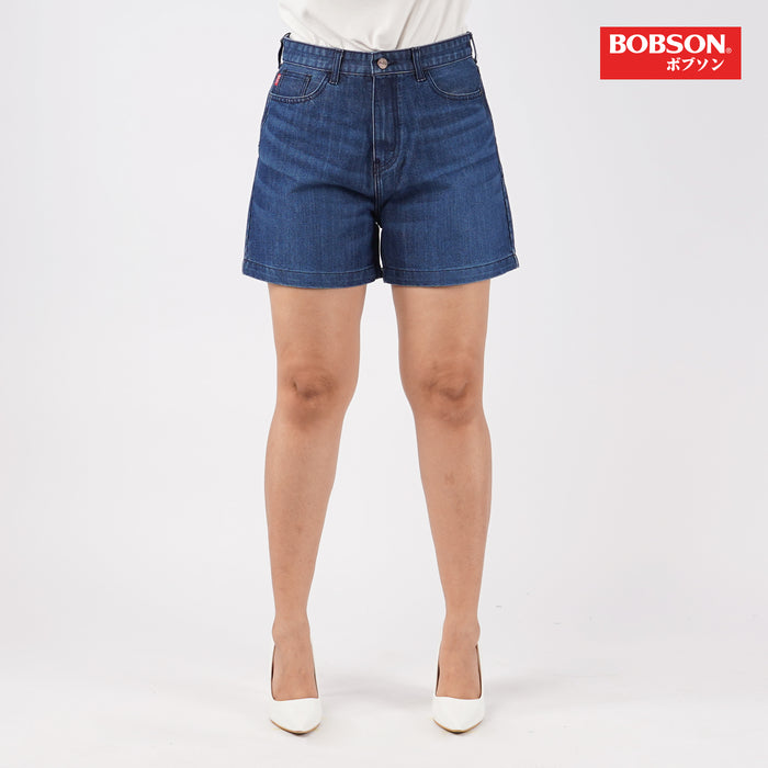 Bobson Japanese Ladies Basic Denim Mom Short for Women Trendy Fashion High Quality Apparel Comfortable Casual Short for Women Mid Waist 149435 (Medium Shade)