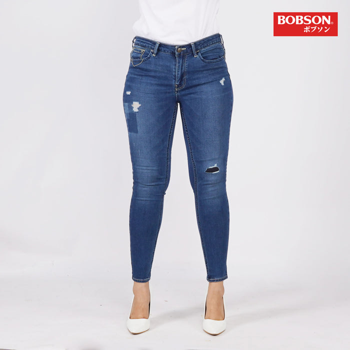 Bobson Japanese Ladies Basic Denim Mom jeans for Women Trendy Fashion High Quality Apparel Comfortable Casual Pants for Women Slim Fit Mid Waist 149147 (Medium Shade)