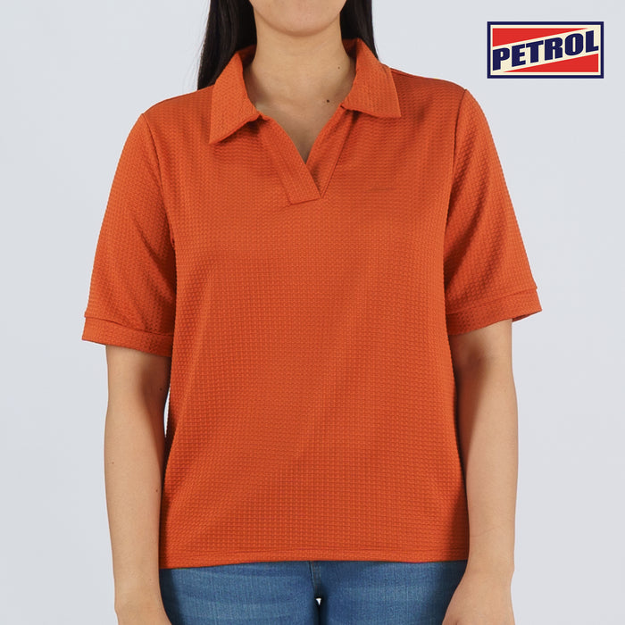 Petrol Basic Collared Shirt for Ladies Boxy Fitting Special Fabric Trendy fashion Casual Top Rust Polo shirt for Ladies 131240 (Rust)