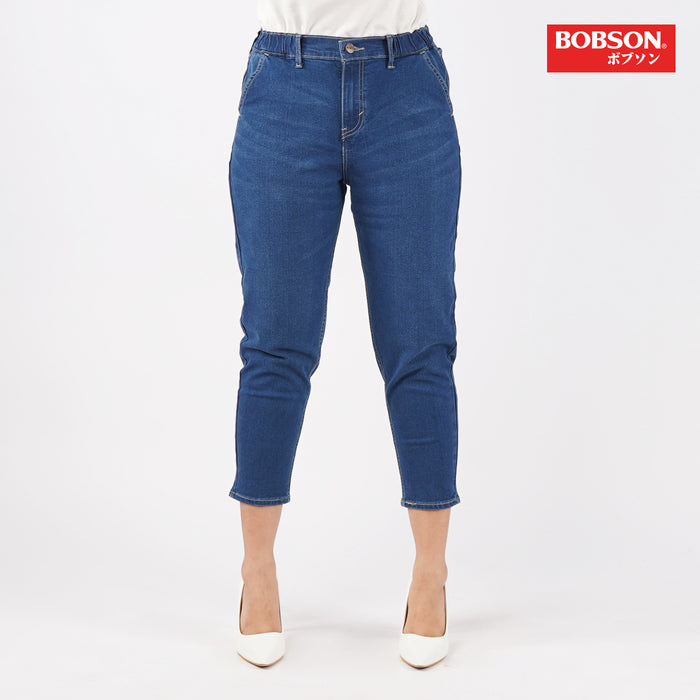 Bobson Ladies Basic Denim Garterized Tapered Pants for Women Trendy Fashion High Quality Apparel Comfortable Casual Pants for Women Mid Waist 148780 (Medium Shade)